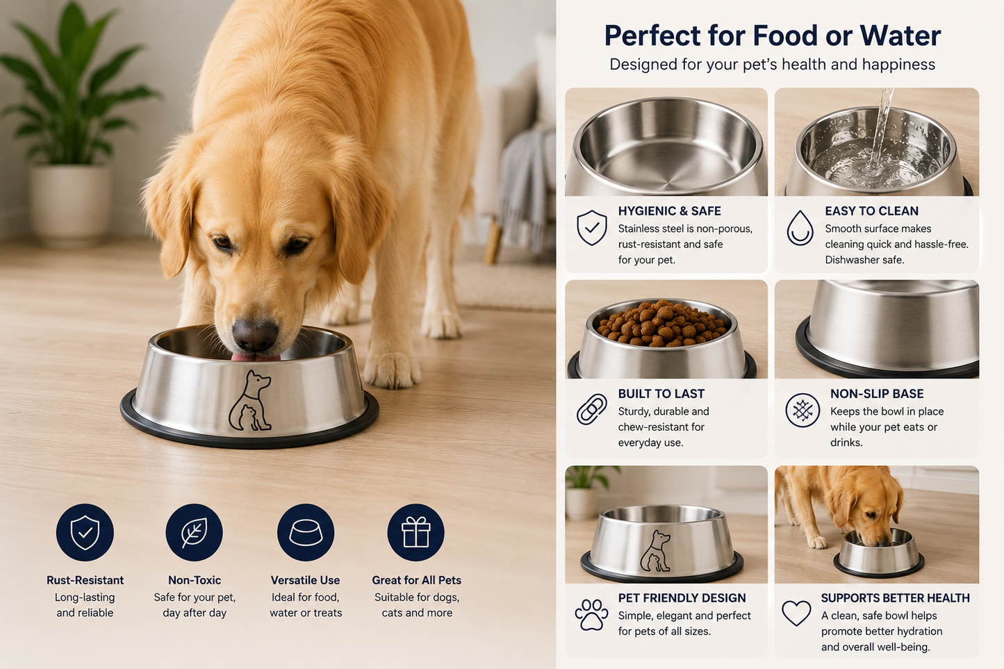 Stainless Steel Pet Bowl for Food or Water