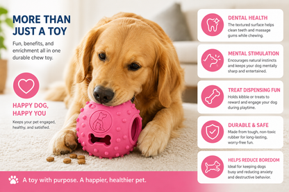Rubber Treat Dispensing Dog Ball, Durable Interactive Chew Toy