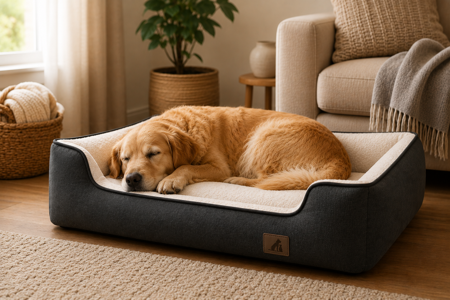 Orthopedic Memory Foam Dog Bed, Removable Cover, Non-Slip Base