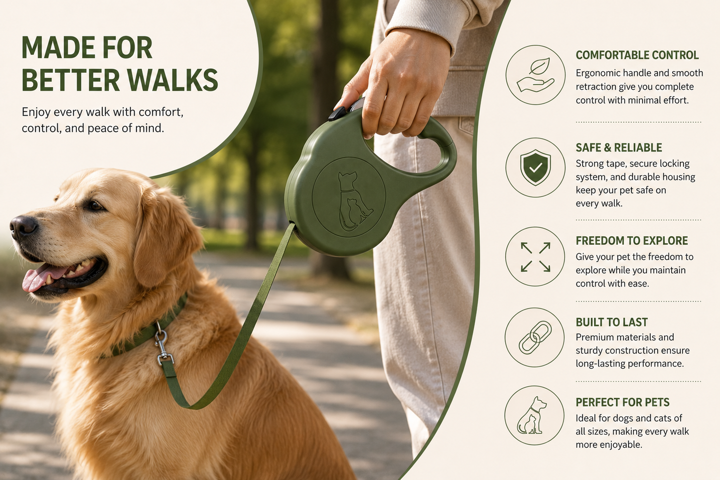 Retractable Dog Leash, Heavy-Duty Extendable Lead with Brake & Lock