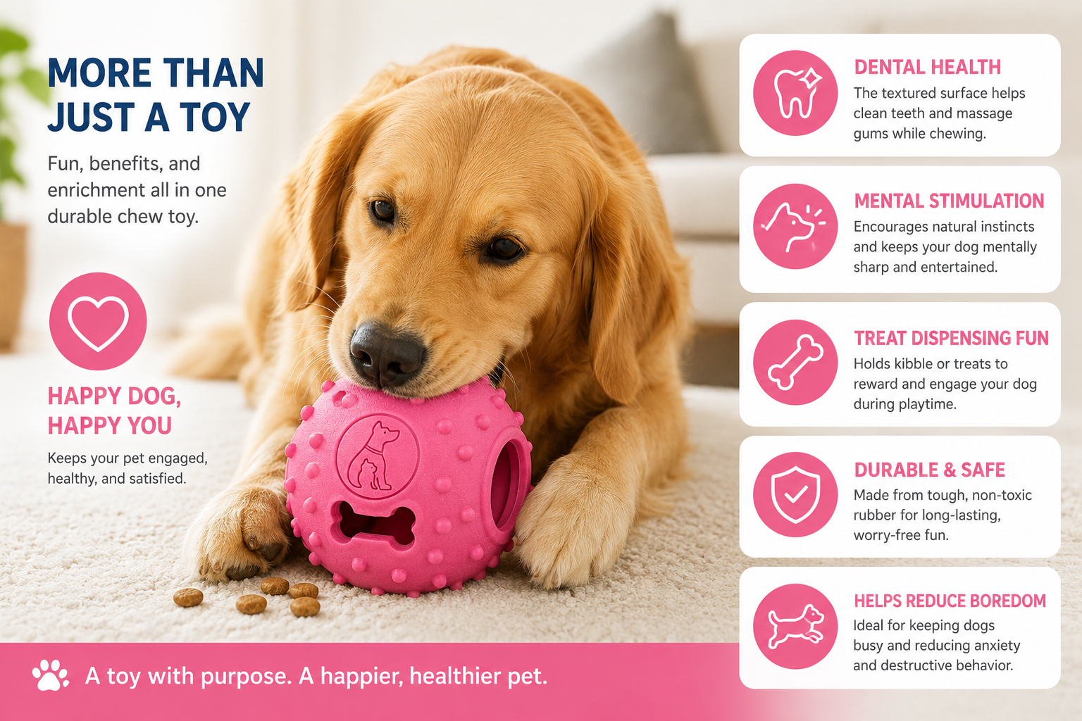 Rubber Treat Dispensing Dog Ball, Durable Interactive Chew Toy - Image 8