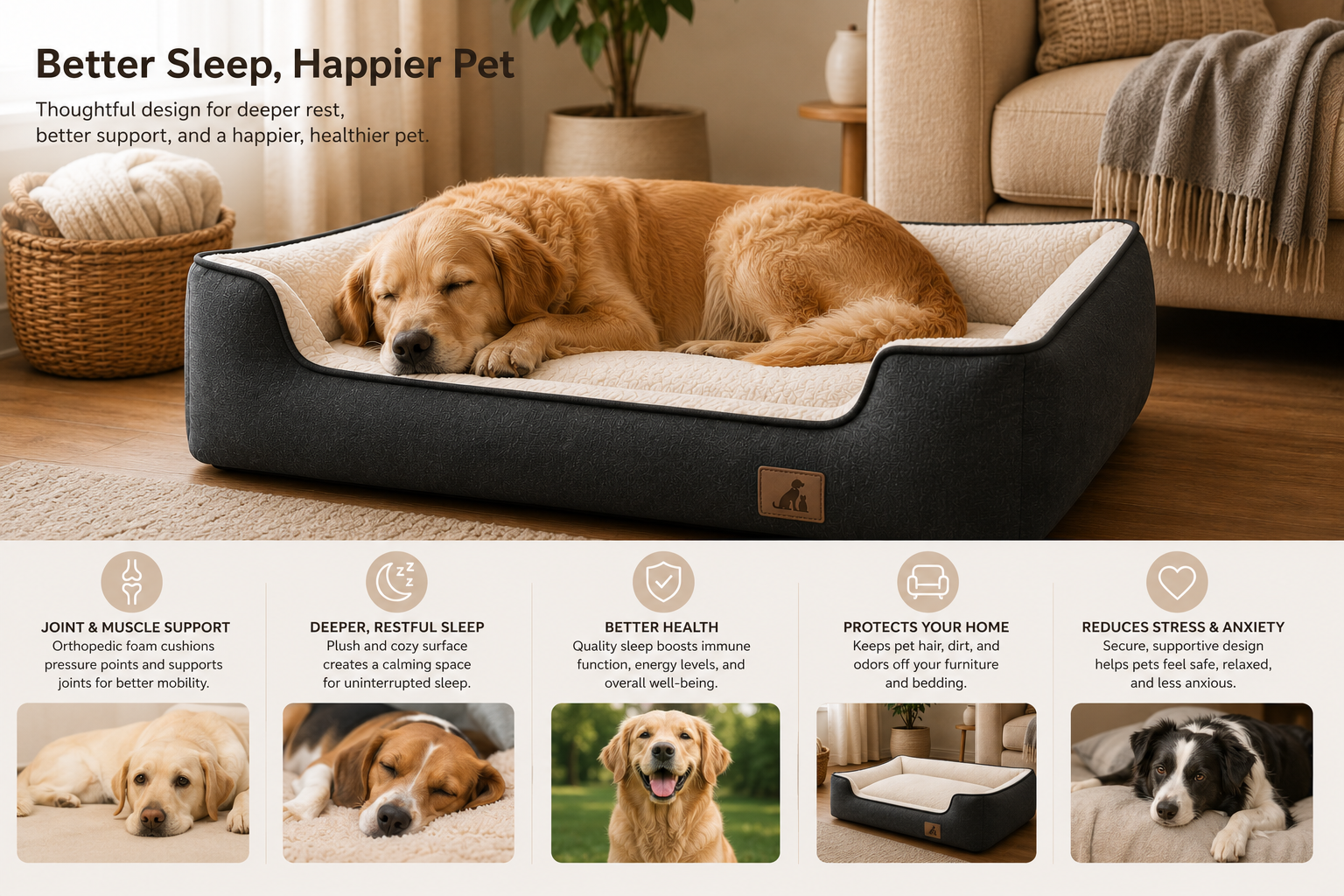 Orthopedic Memory Foam Dog Bed, Removable Cover, Non-Slip Base - Image 5