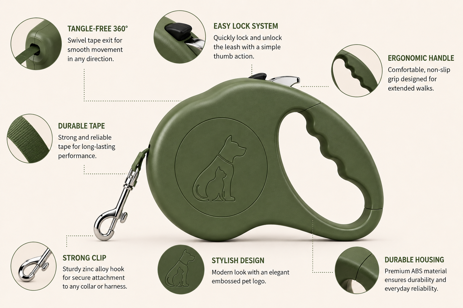 Retractable Dog Leash, Heavy-Duty Extendable Lead with Brake & Lock - Image 8