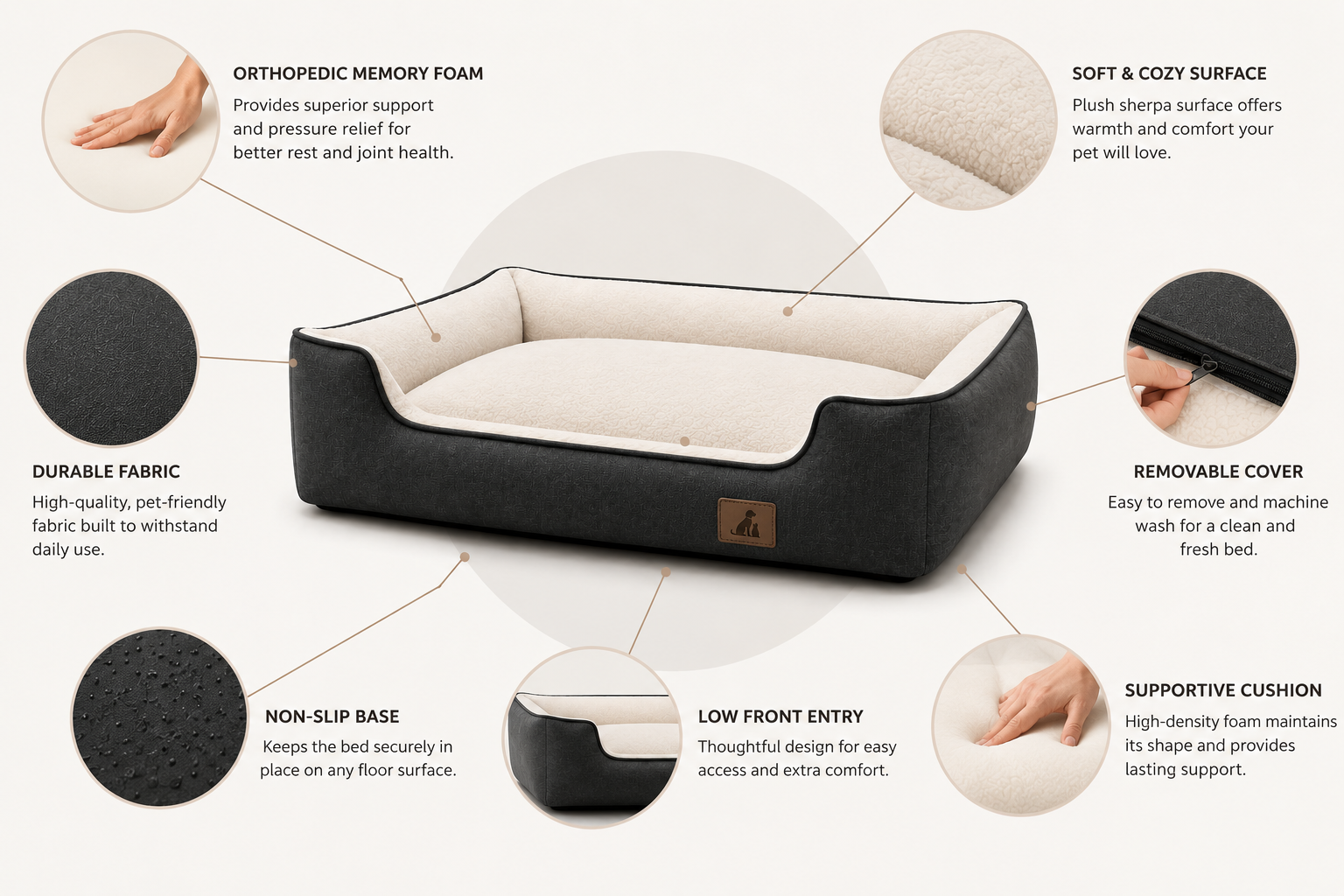 Orthopedic Memory Foam Dog Bed, Removable Cover, Non-Slip Base - Image 4