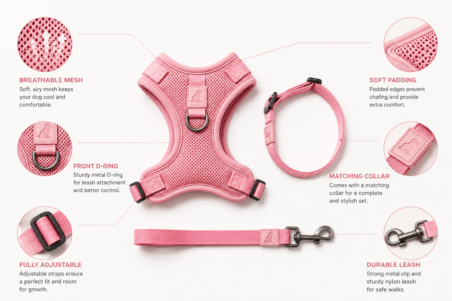 Breathable Dog Vest Harness Set, Adjustable Soft Mesh Harness with Leash & Collar - Image 23