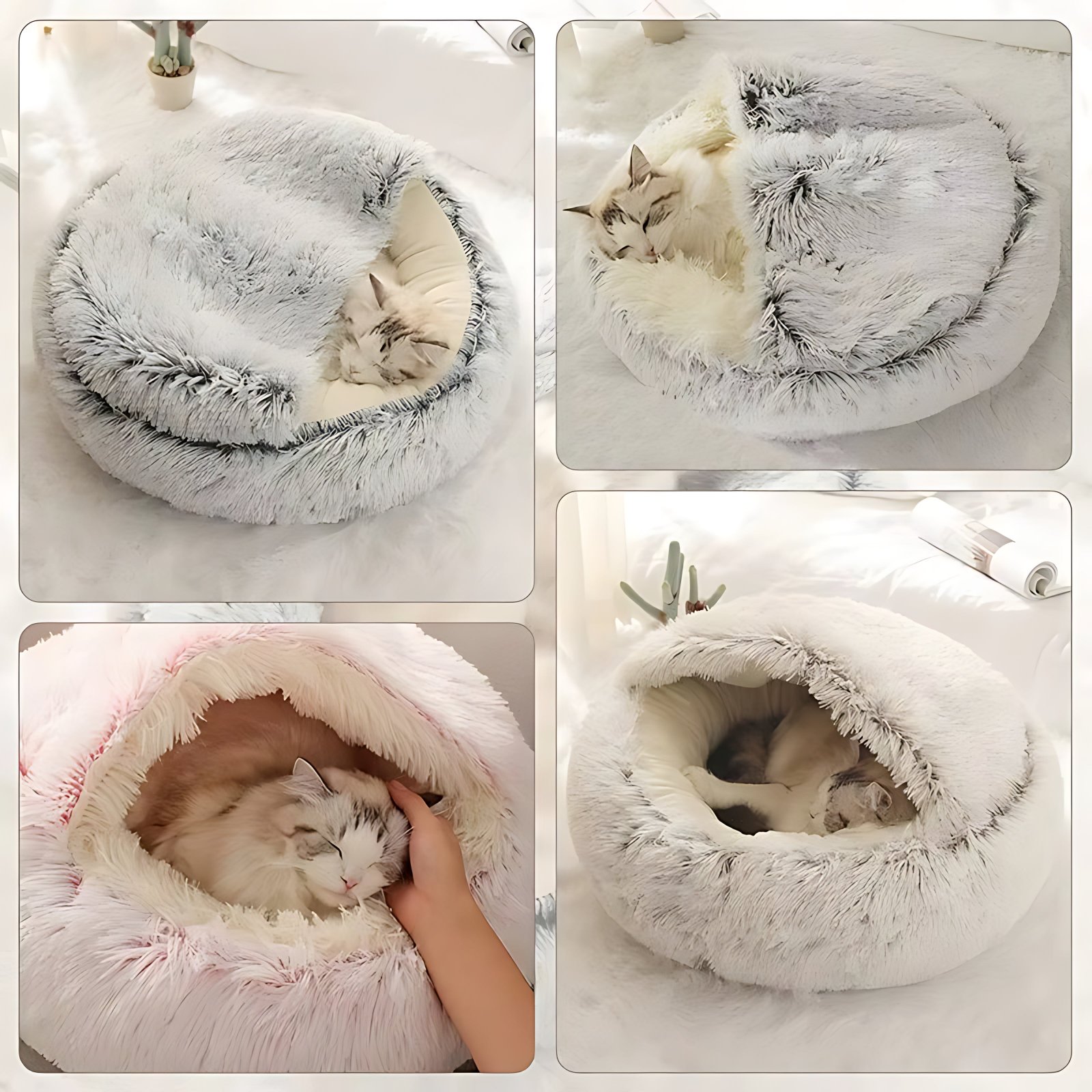 Round Plush Cat & Small Dog Bed – Warm Soft Sleeping Nest with Cover - Image 7