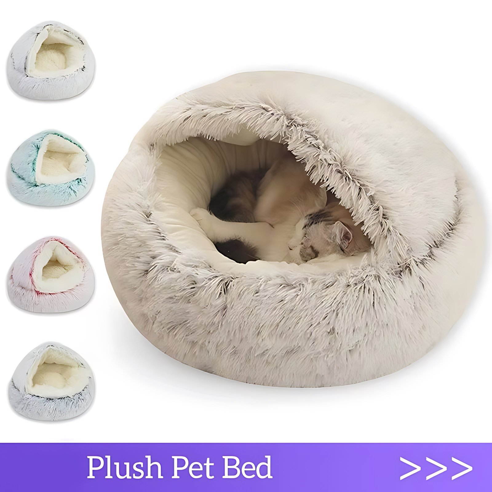 Round Plush Cat & Small Dog Bed – Warm Soft Sleeping Nest with Cover - Image 6