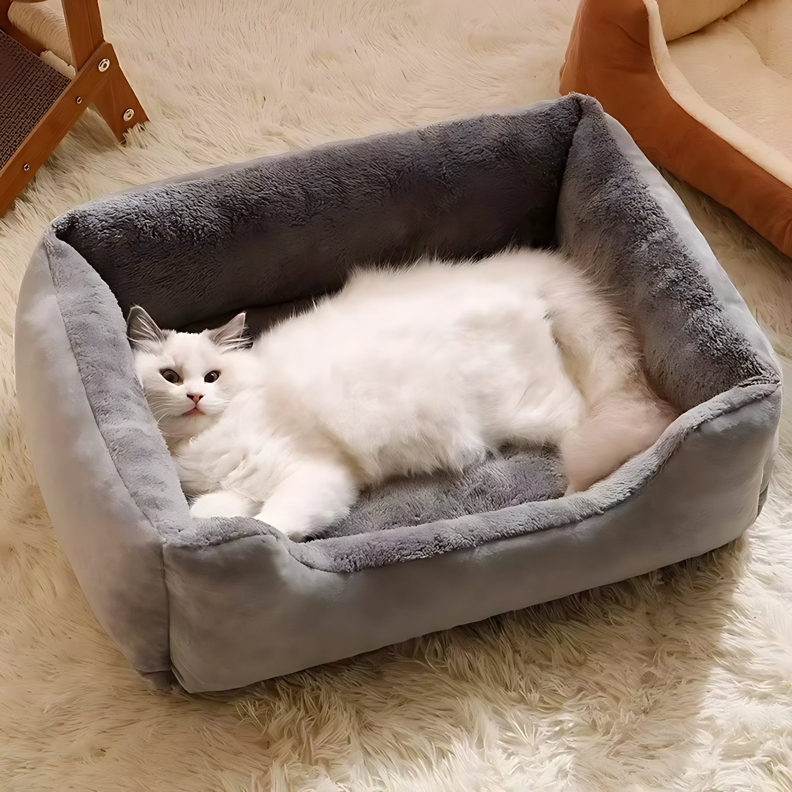 Soft Plush Pet Basket Bed – Warm Sleeping Bed for Cats & Small Dogs - Image 4