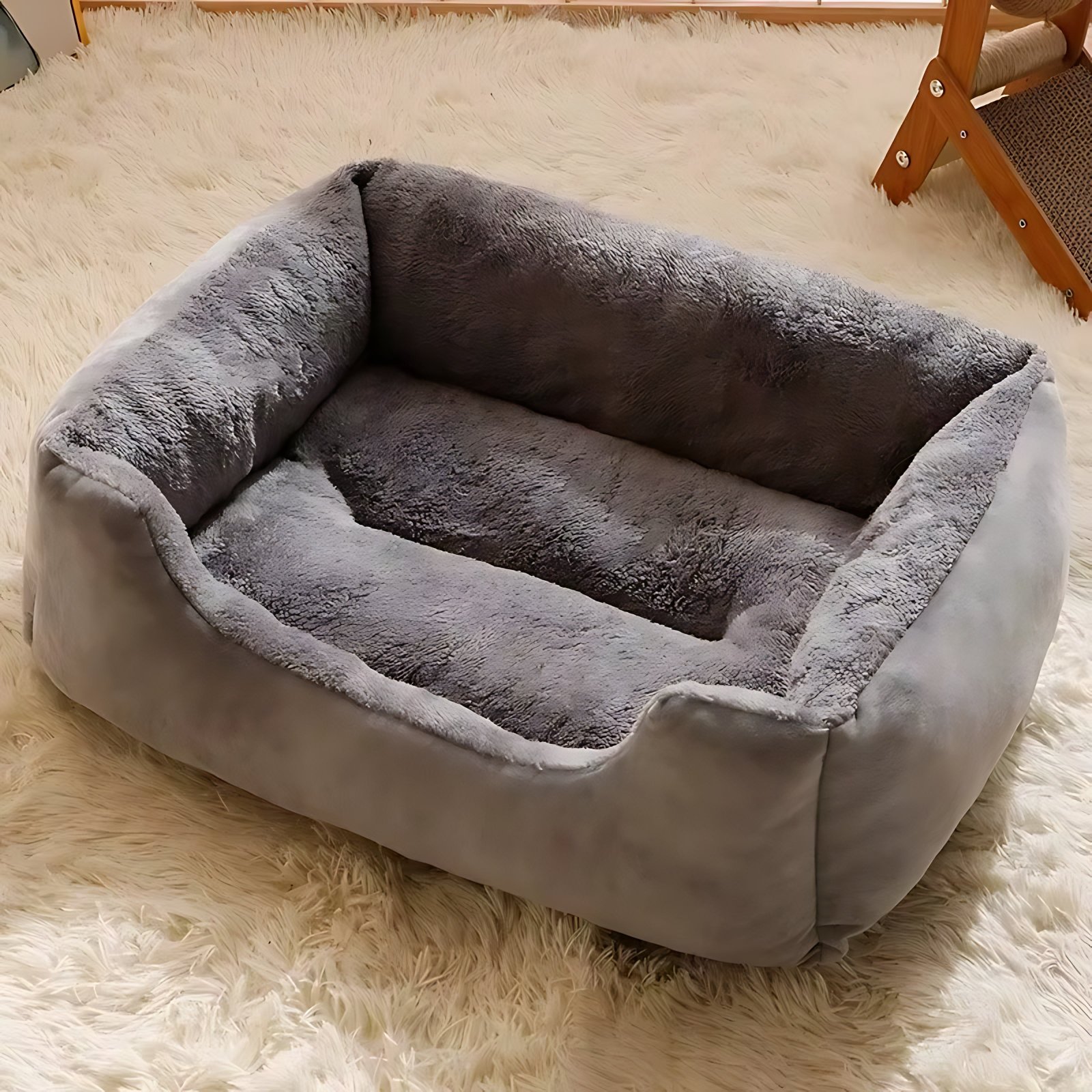 Soft Plush Pet Basket Bed – Warm Sleeping Bed for Cats & Small Dogs - Image 2