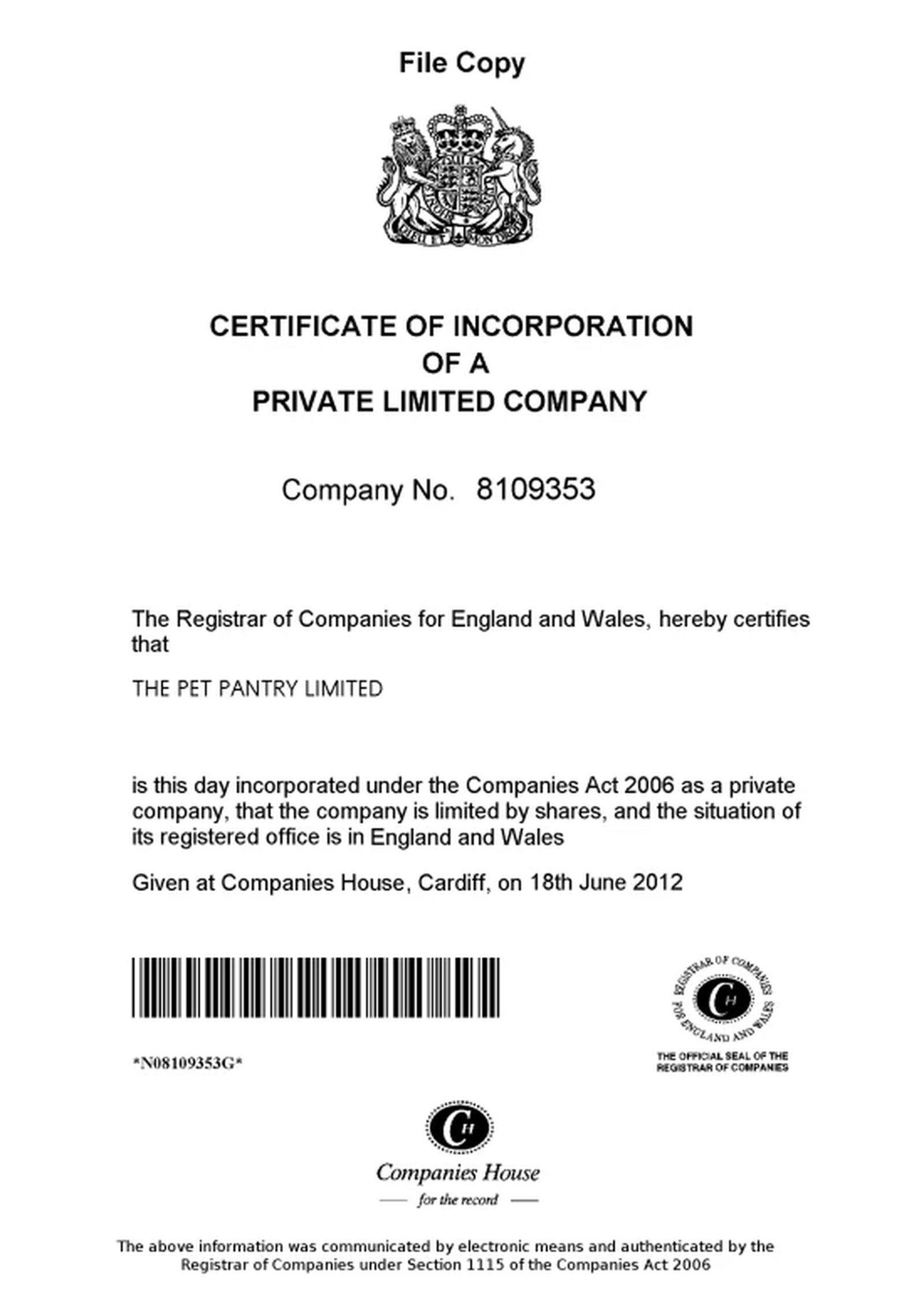 Certificate of Incorporation